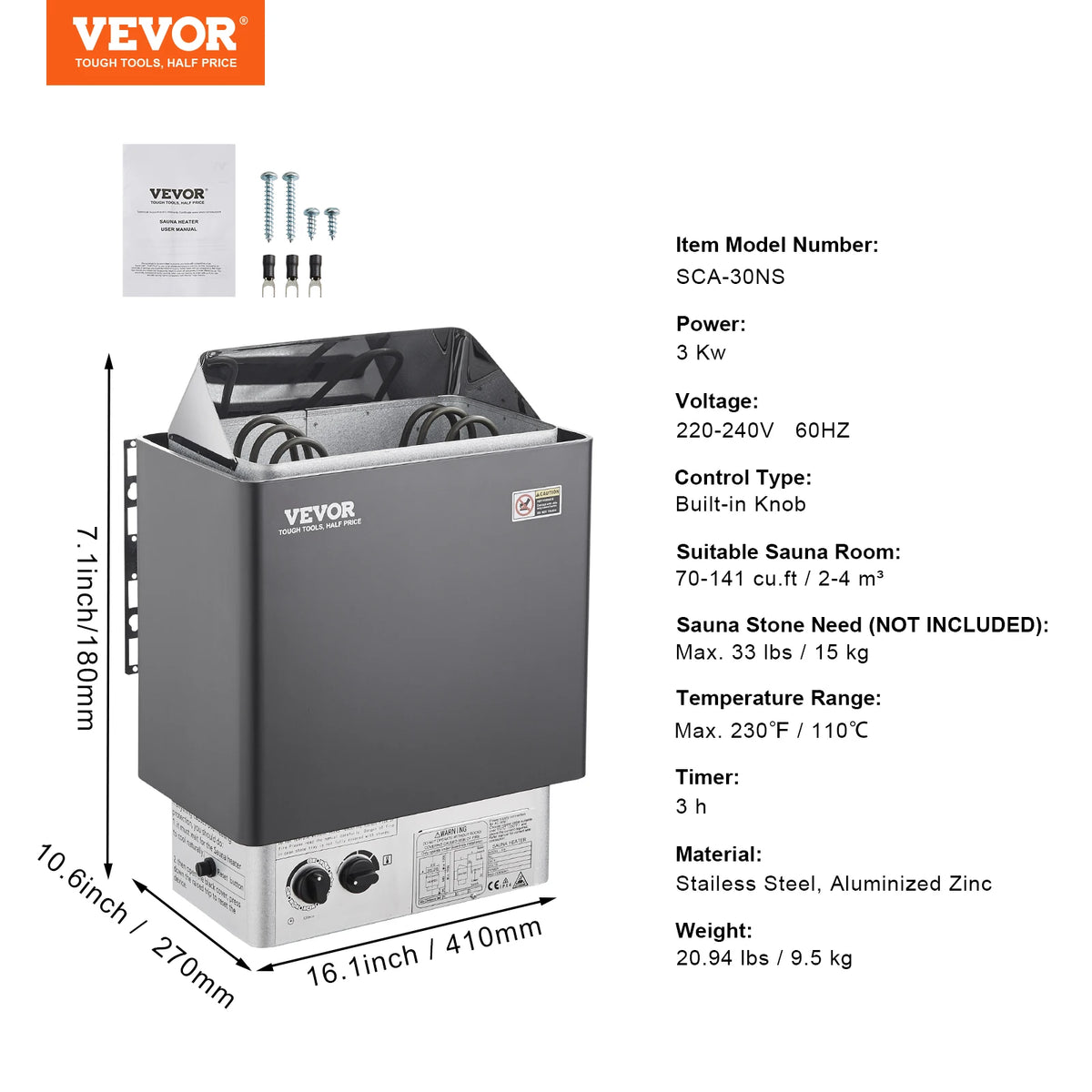 Electric Sauna Heater Stove 220V Adjustable Steam Home