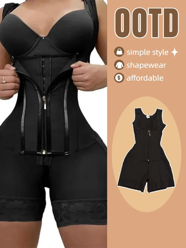 Womens Lace Trim Bodysuit Tummy Control Shapewear With Adjustable Zipper