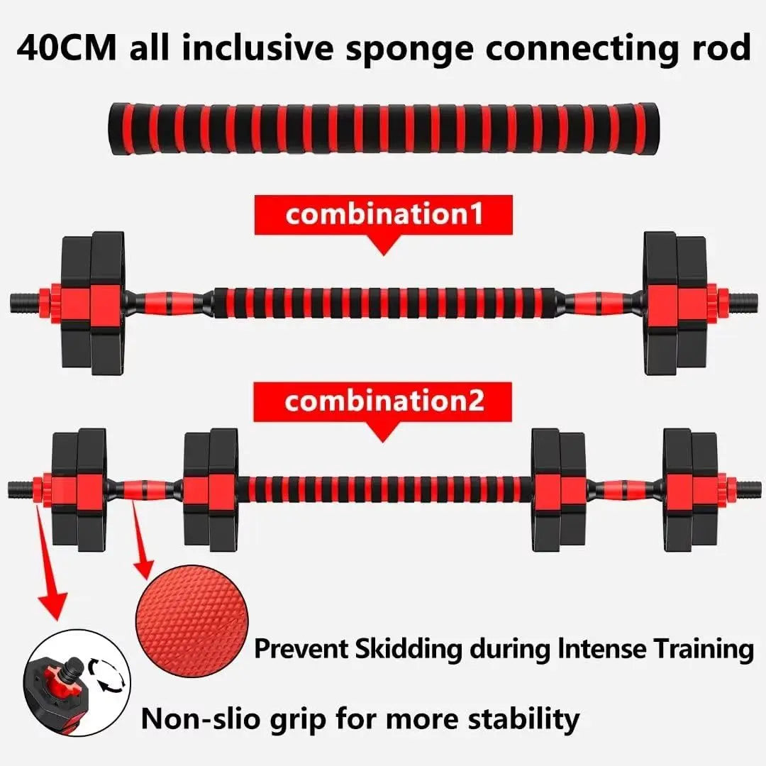 Adjustable Rubber Coated Dumbbell And Barbell Set For Home Gym