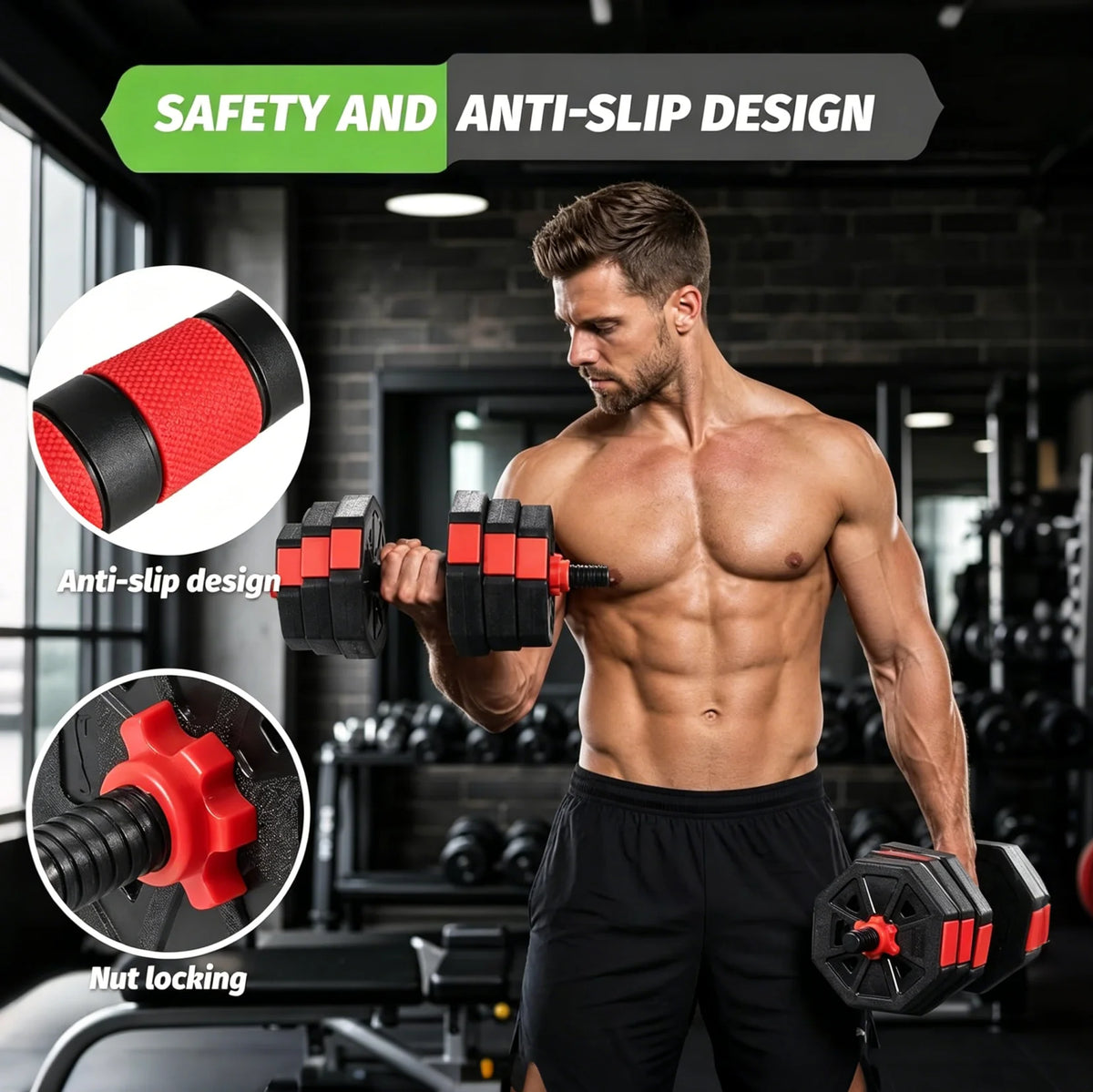 Adjustable Rubber Coated Dumbbell And Barbell Set For Home Gym