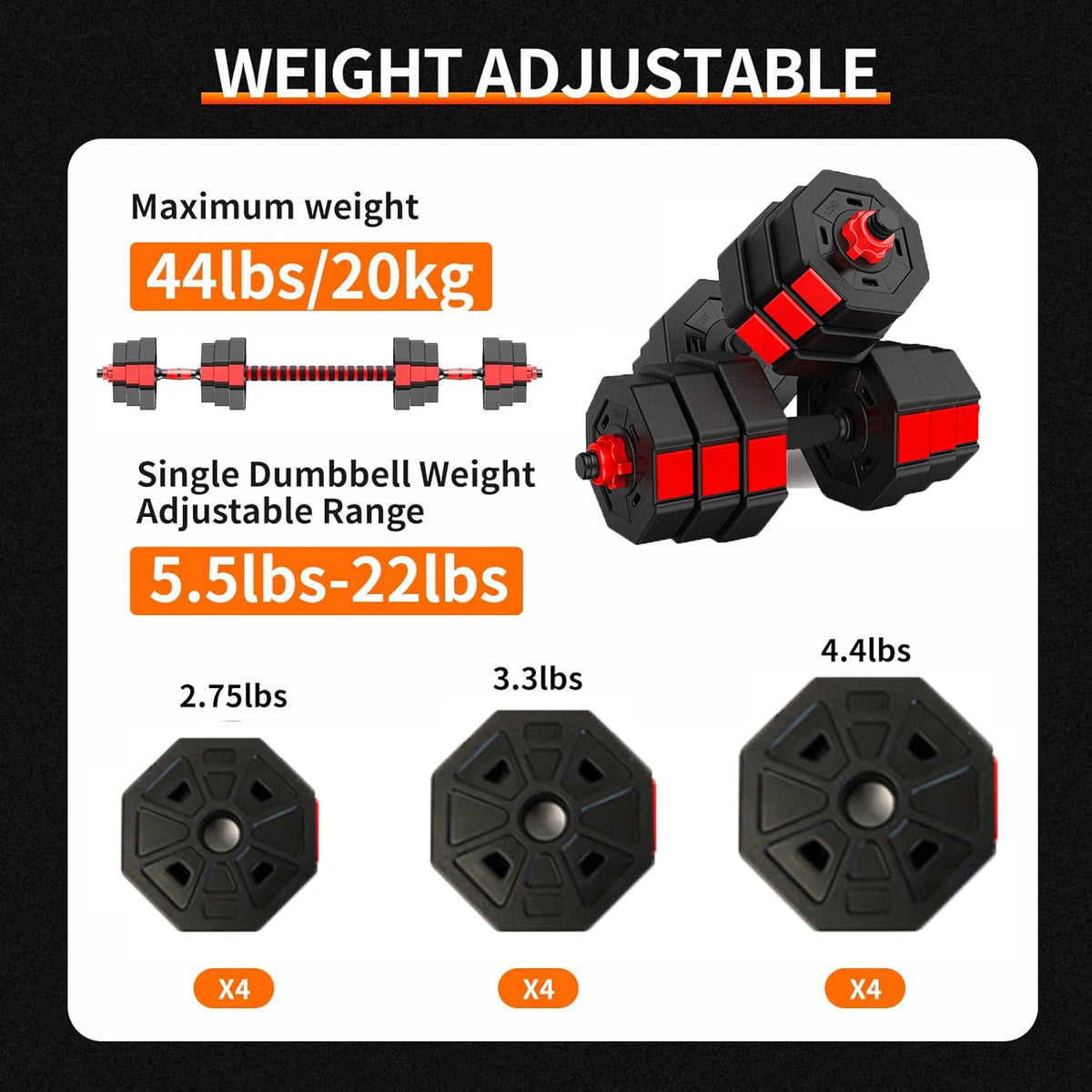 Adjustable Rubber Coated Dumbbell And Barbell Set For Home Gym
