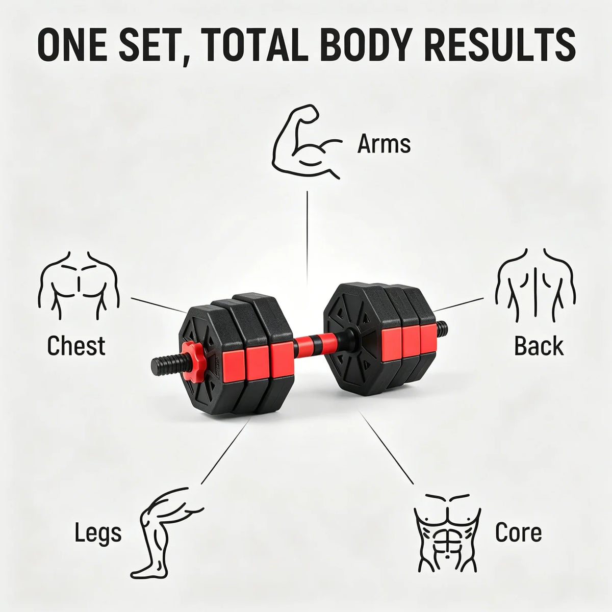 Adjustable Rubber Coated Dumbbell And Barbell Set For Home Gym
