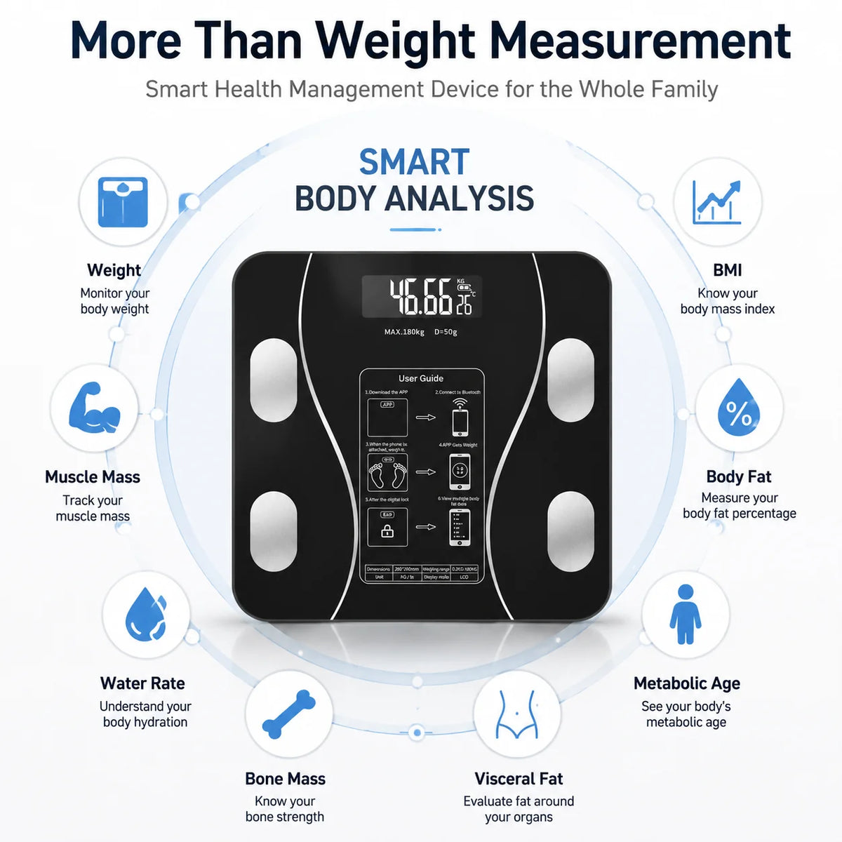 Smart Digital Body Fat Scale With Bluetooth Health Tracking App