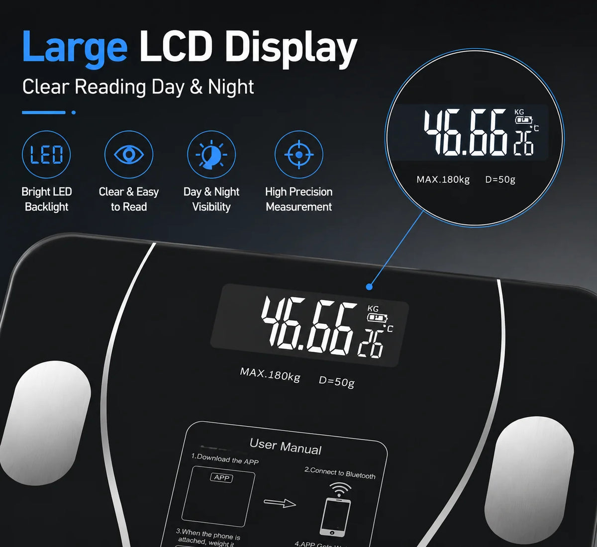 Smart Digital Body Fat Scale With Bluetooth Health Tracking App