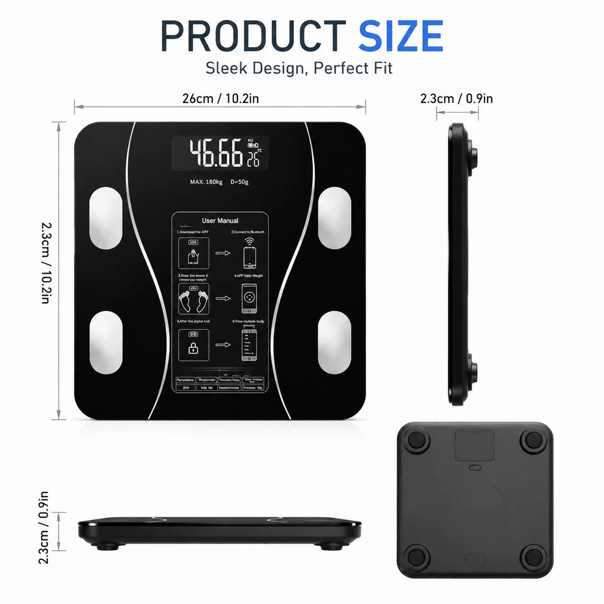 Smart Digital Body Fat Scale With Bluetooth Health Tracking App