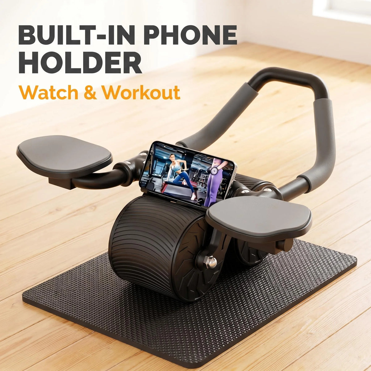 Dual Wheel Ab Roller With Protective Knee Pad And Timer