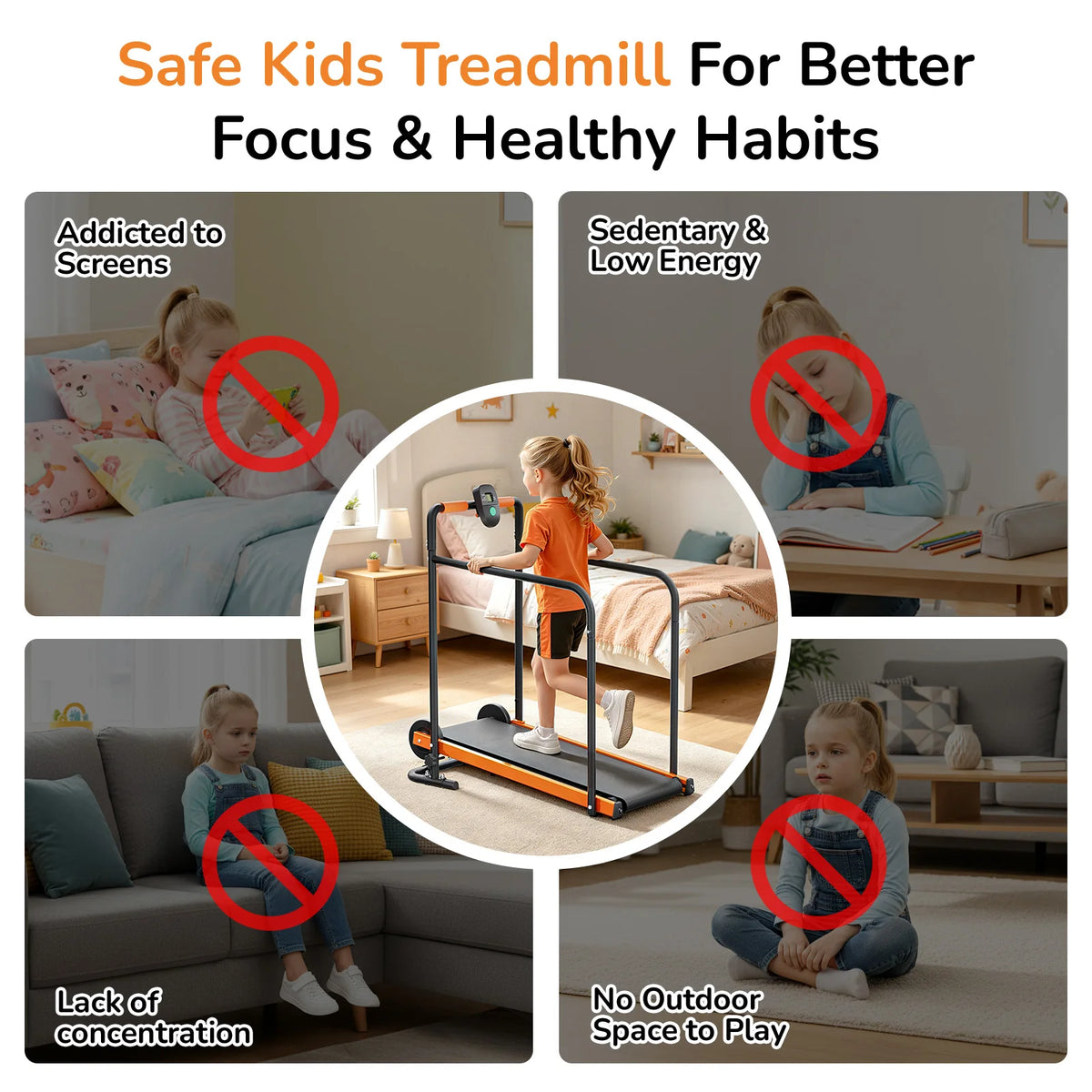 Akluer Self Propelled Kids Treadmill With Padded Rails For Home