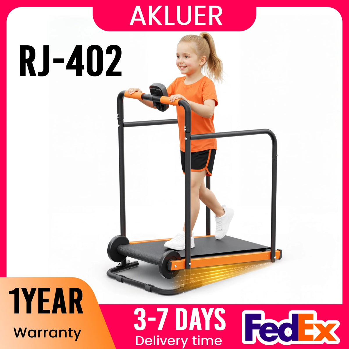 Akluer Self Propelled Kids Treadmill With Padded Rails For Home