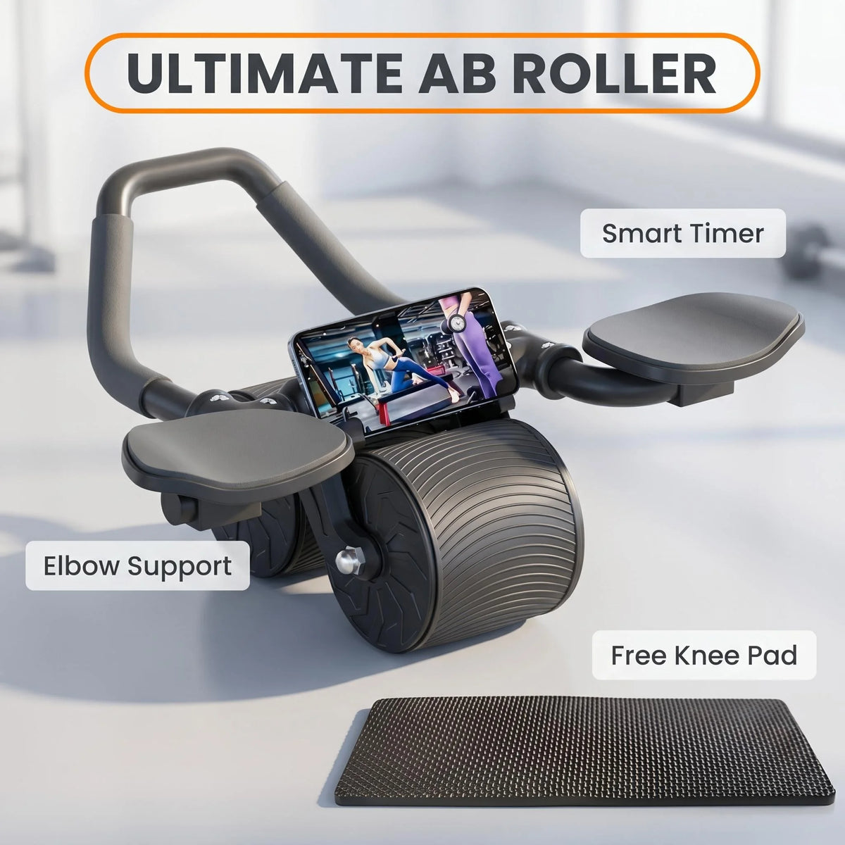 Dual Wheel Ab Roller With Protective Knee Pad And Timer