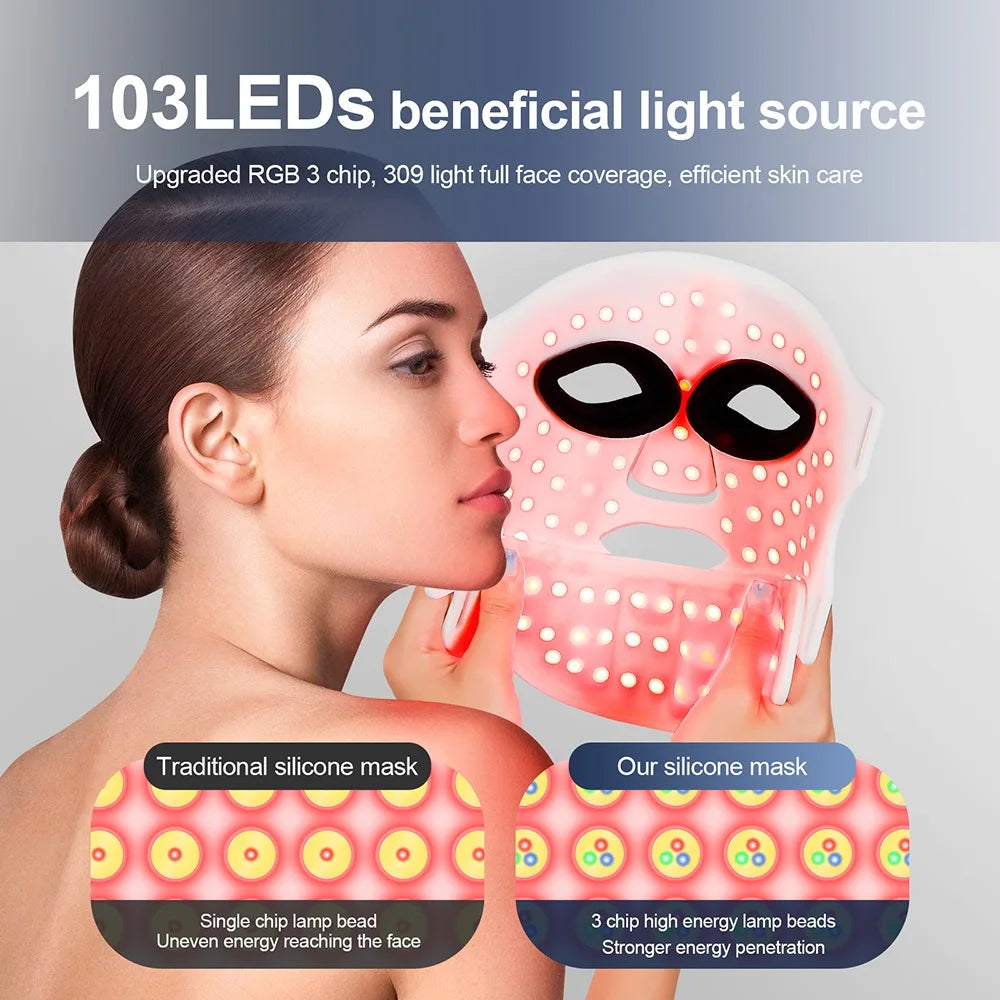Foreverlily Led Facial Mask Neck Red Light Therapy Skin Rejuvenation