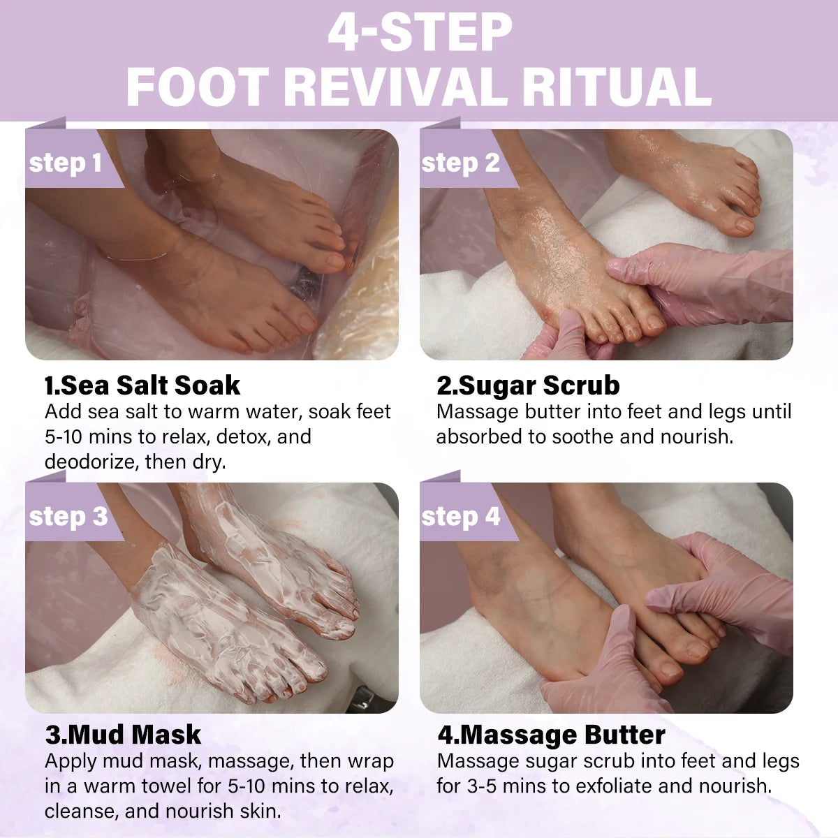 4 Step Spa Pedicure Kit Herbal Soak Scrub Mask Butter