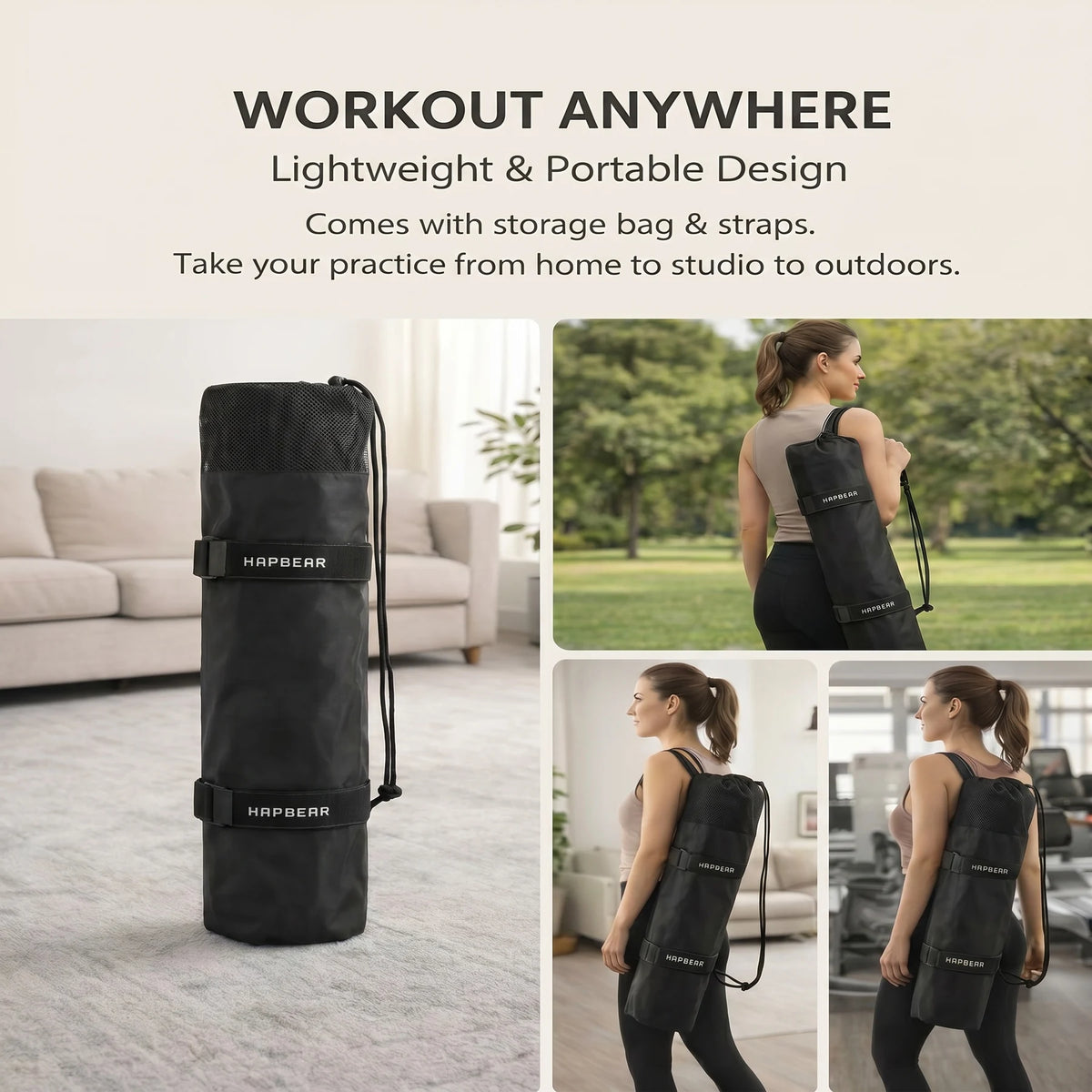 HAPBEAR Extra Large TPE Non Slip Yoga Mat With Bag