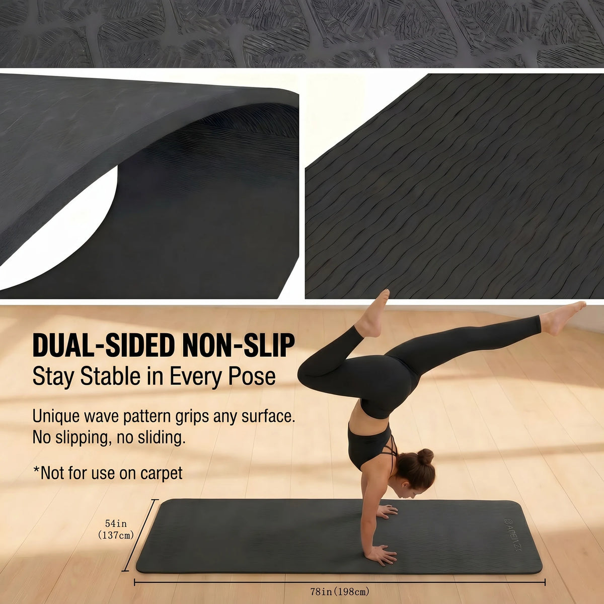 HAPBEAR Extra Large TPE Non Slip Yoga Mat With Bag