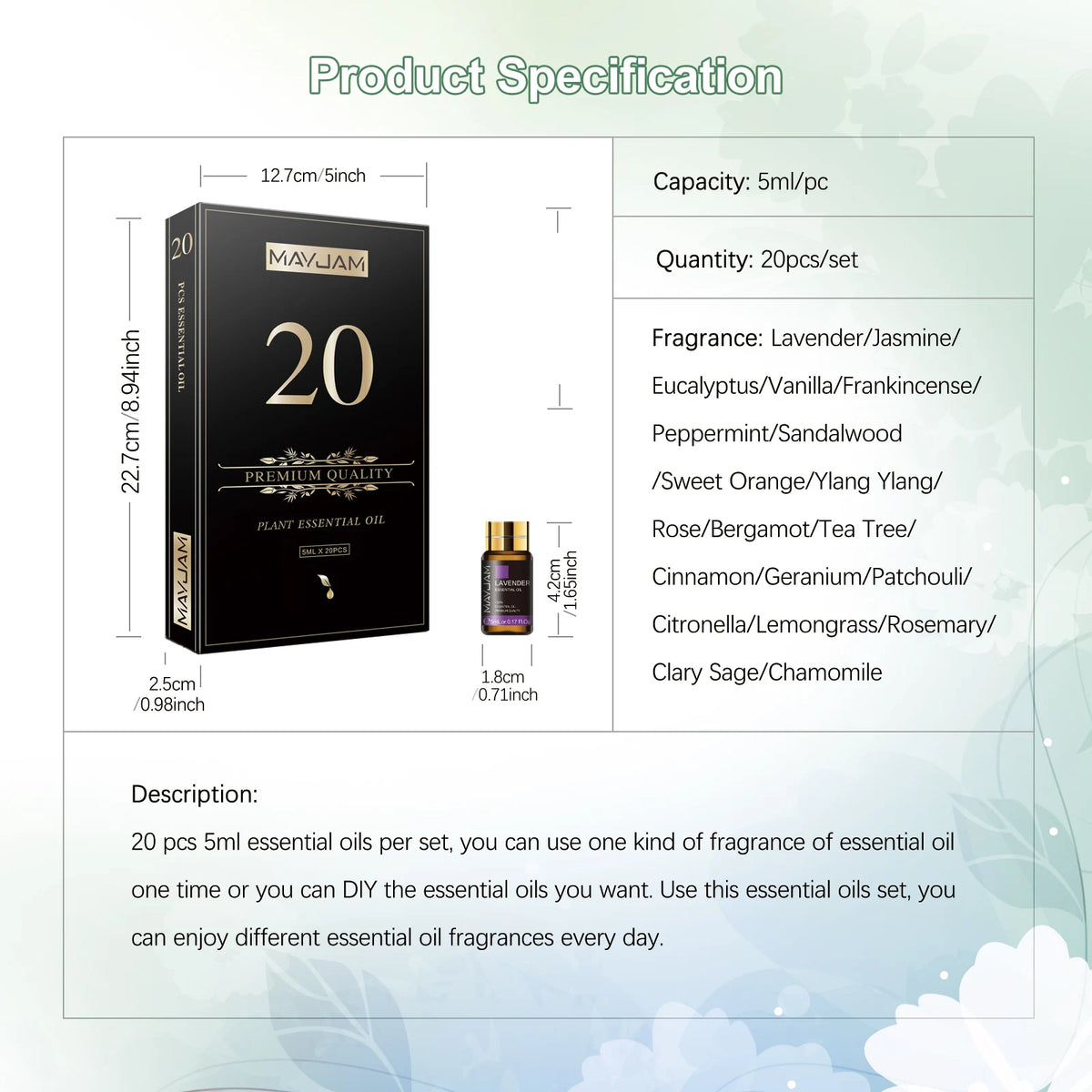 MAYJAM Essential Oils Kit Set Lavender Jasmine Eucalyptus Vanilla