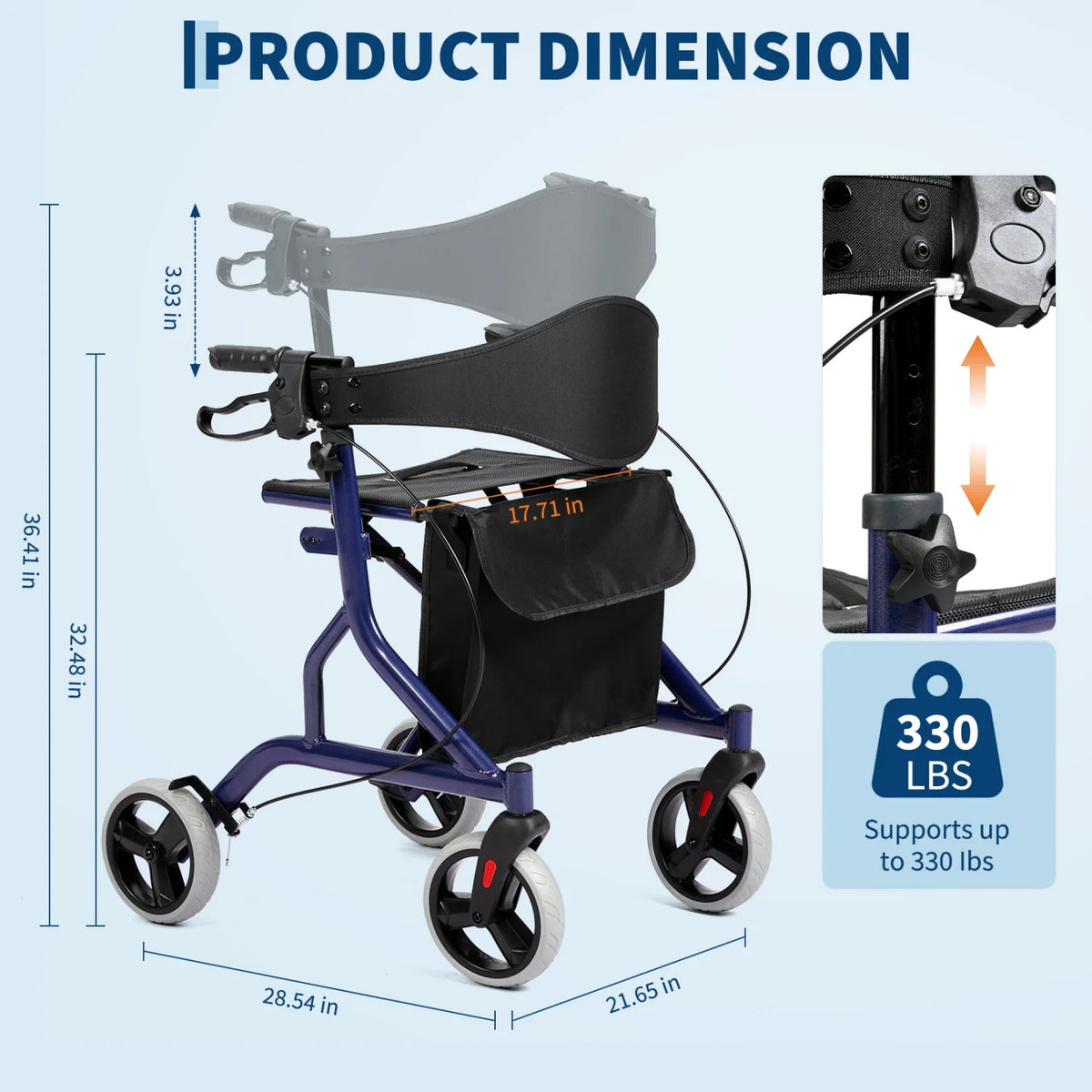 Collapsible Aluminum Rollator With Brake And Storage Pocket
