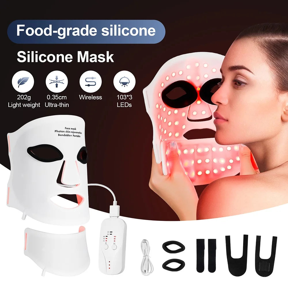 Foreverlily Led Facial Mask Neck Red Light Therapy Skin Rejuvenation