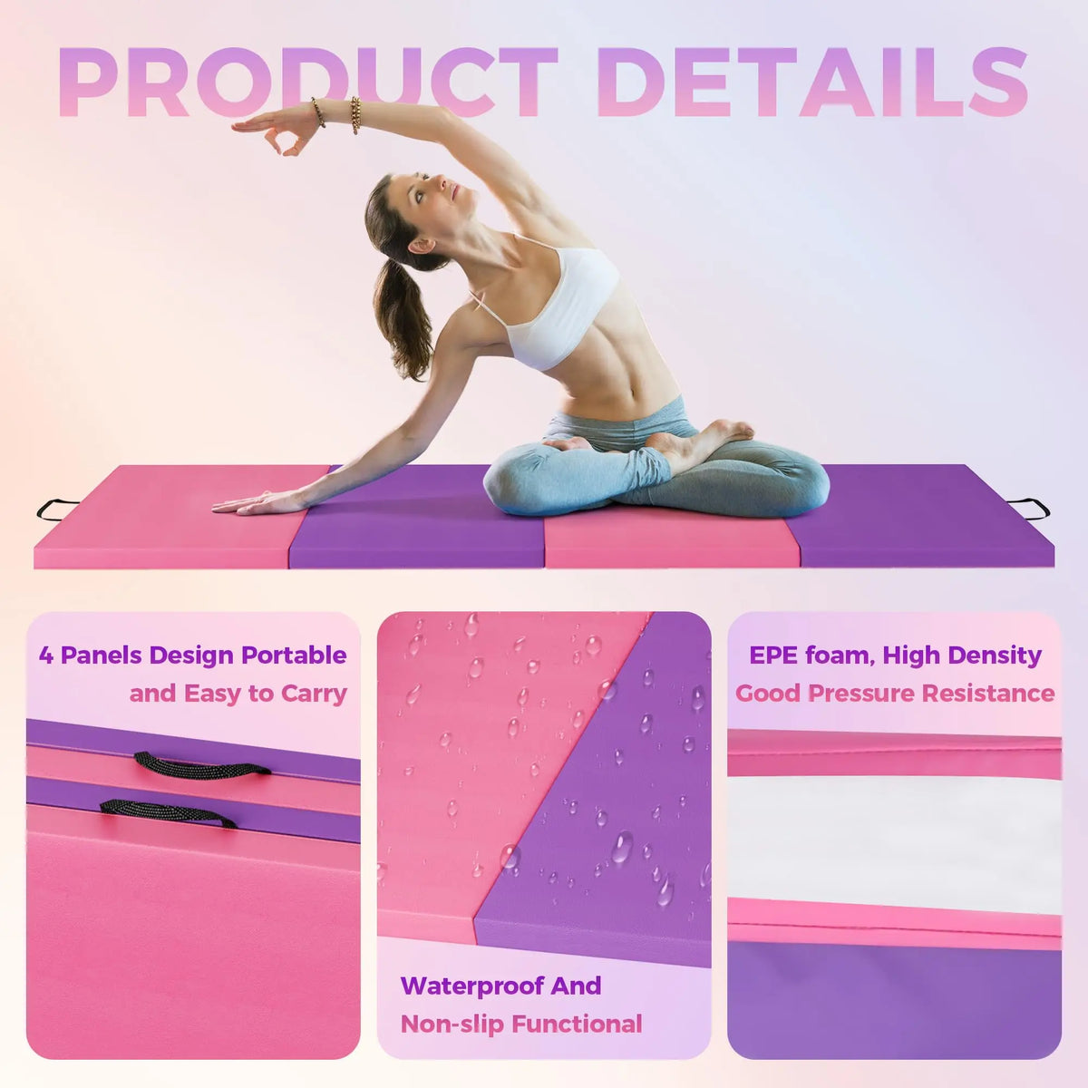 HiMISS Foldable Gymnastics Tumbling Exercise Mat For Home Yoga