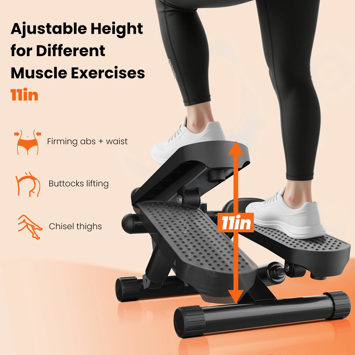 Hydraulic Stepper With Resistance Bands Monitor Home Cardio Fitness Machine