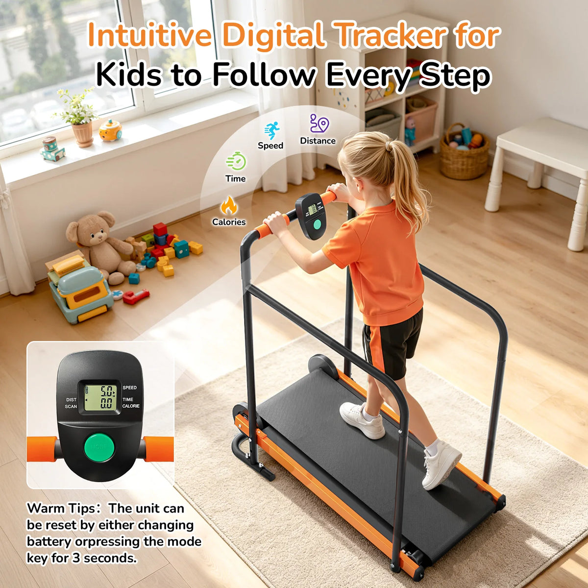 Akluer Self Propelled Kids Treadmill With Padded Rails For Home