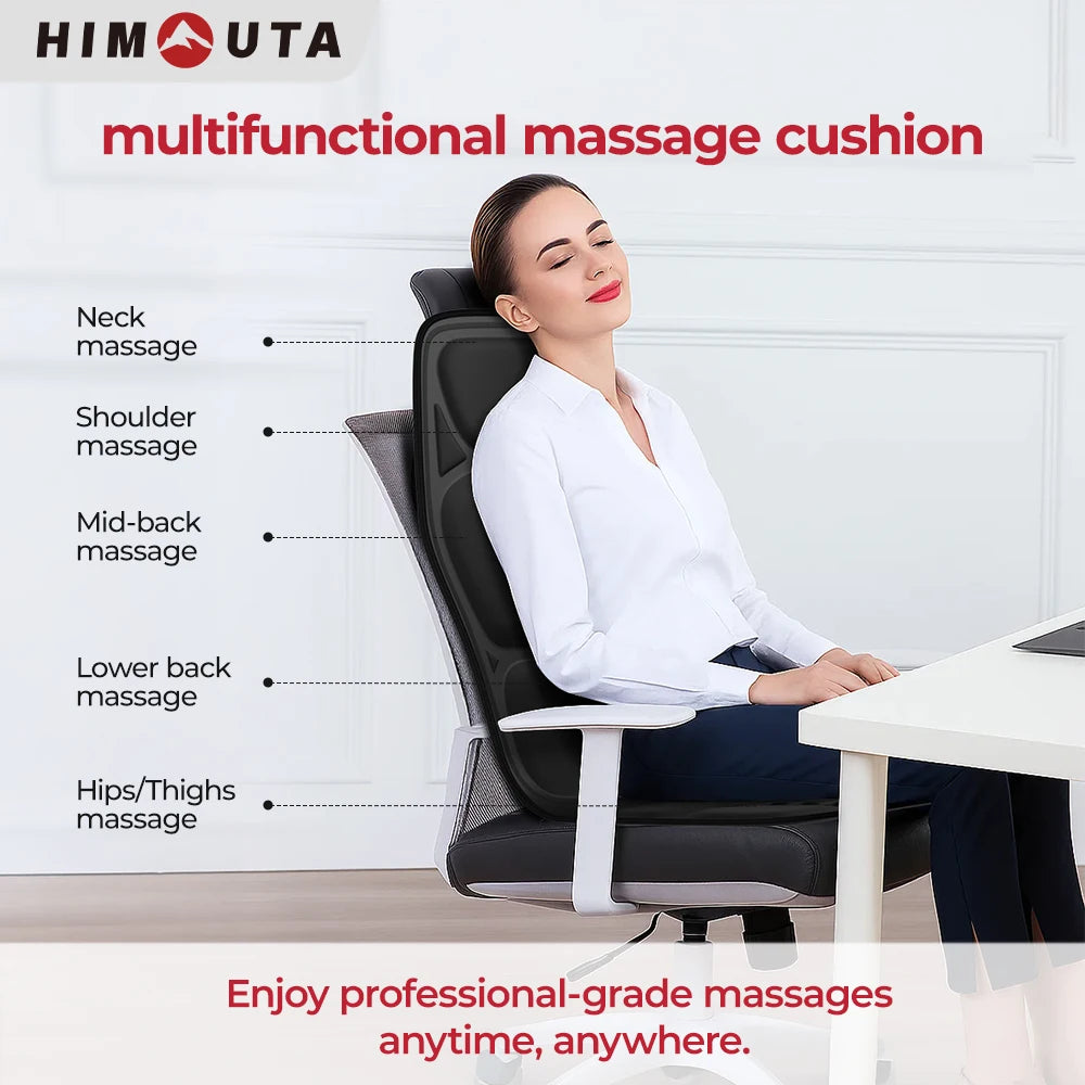 Himouta Heated Back Massager Vibrating Massage Cushion Lumbar Relaxation Device