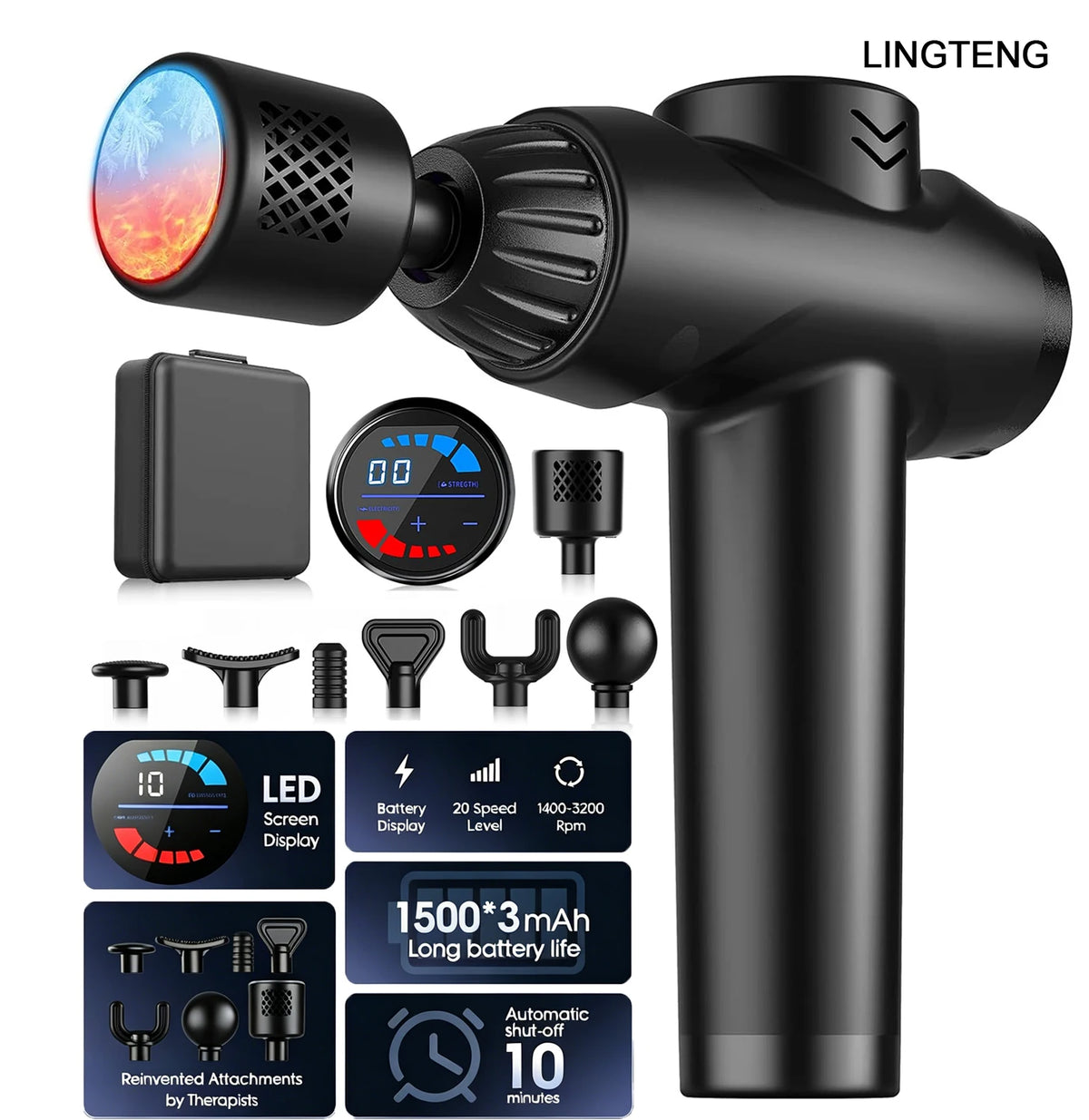 Lingteng Deep Tissue Massage Gun With Hot And Cold Therapy