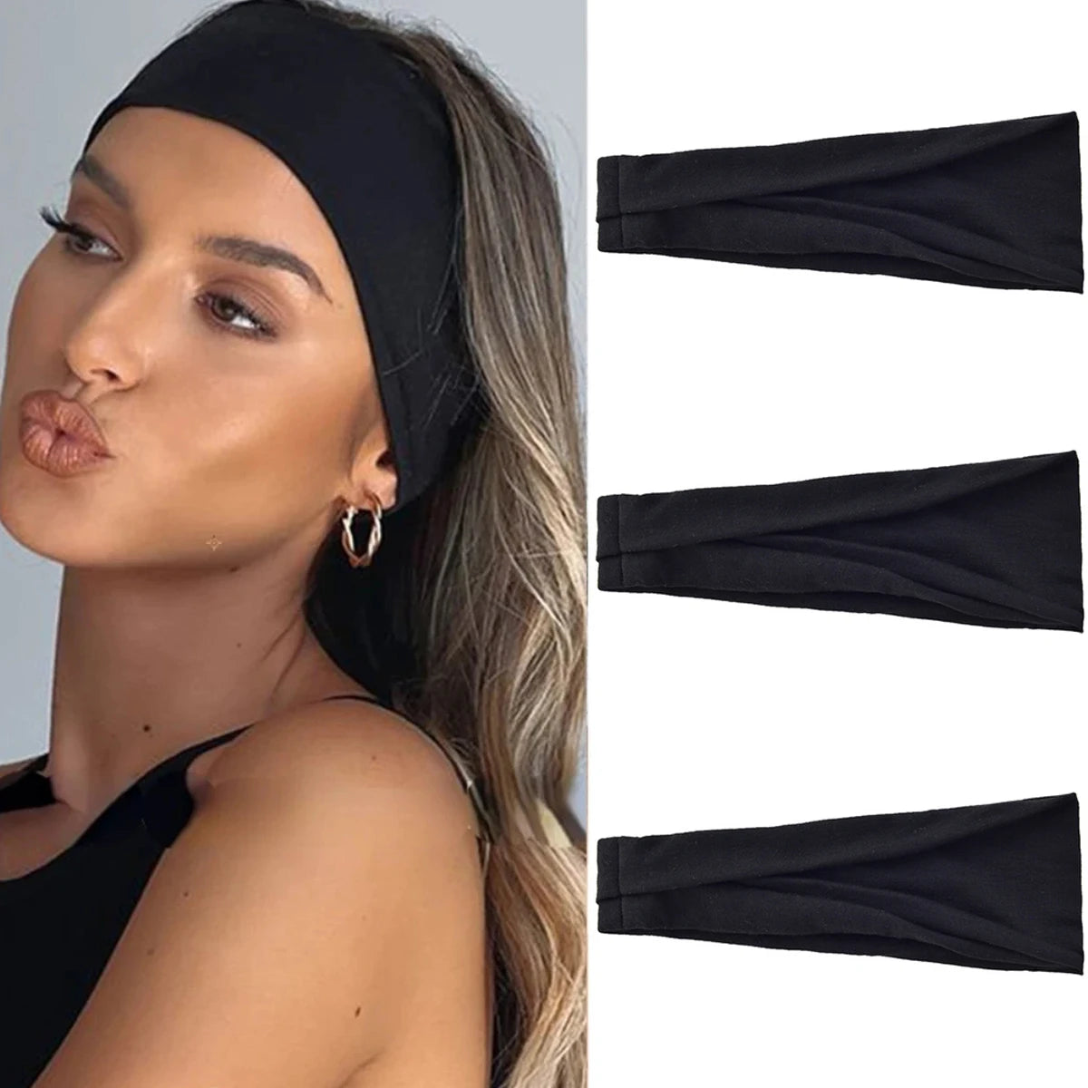 Wide Elastic Non Slip Yoga Headband For Running Workout