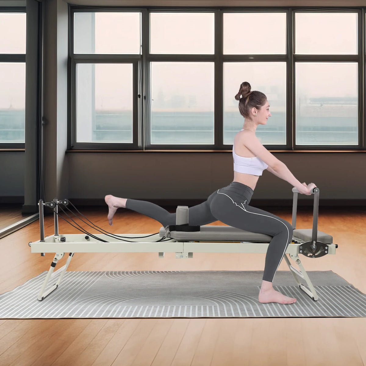 Portable Foldable Pilates Reformer Machine With Adjustable Springs