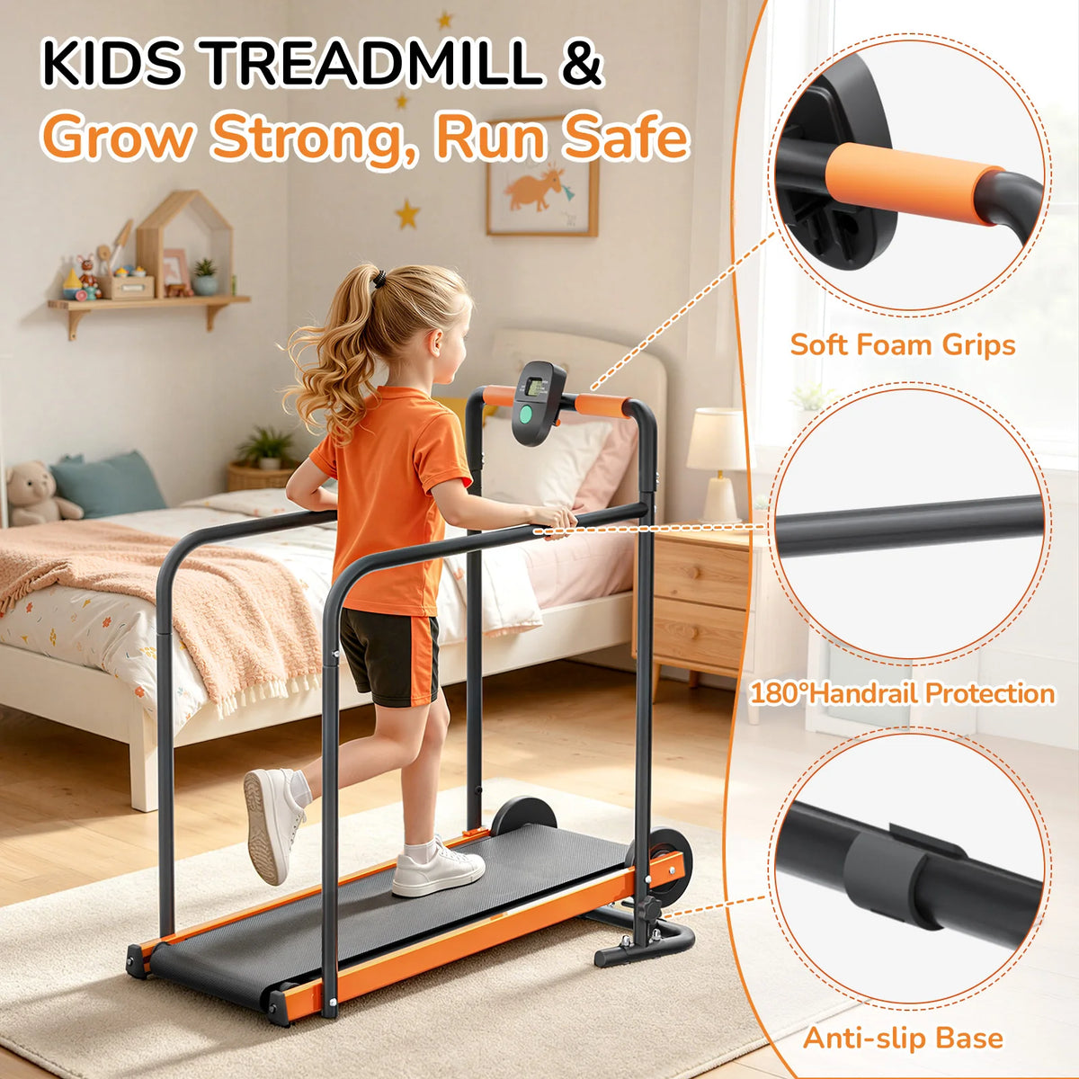 Akluer Self Propelled Kids Treadmill With Padded Rails For Home