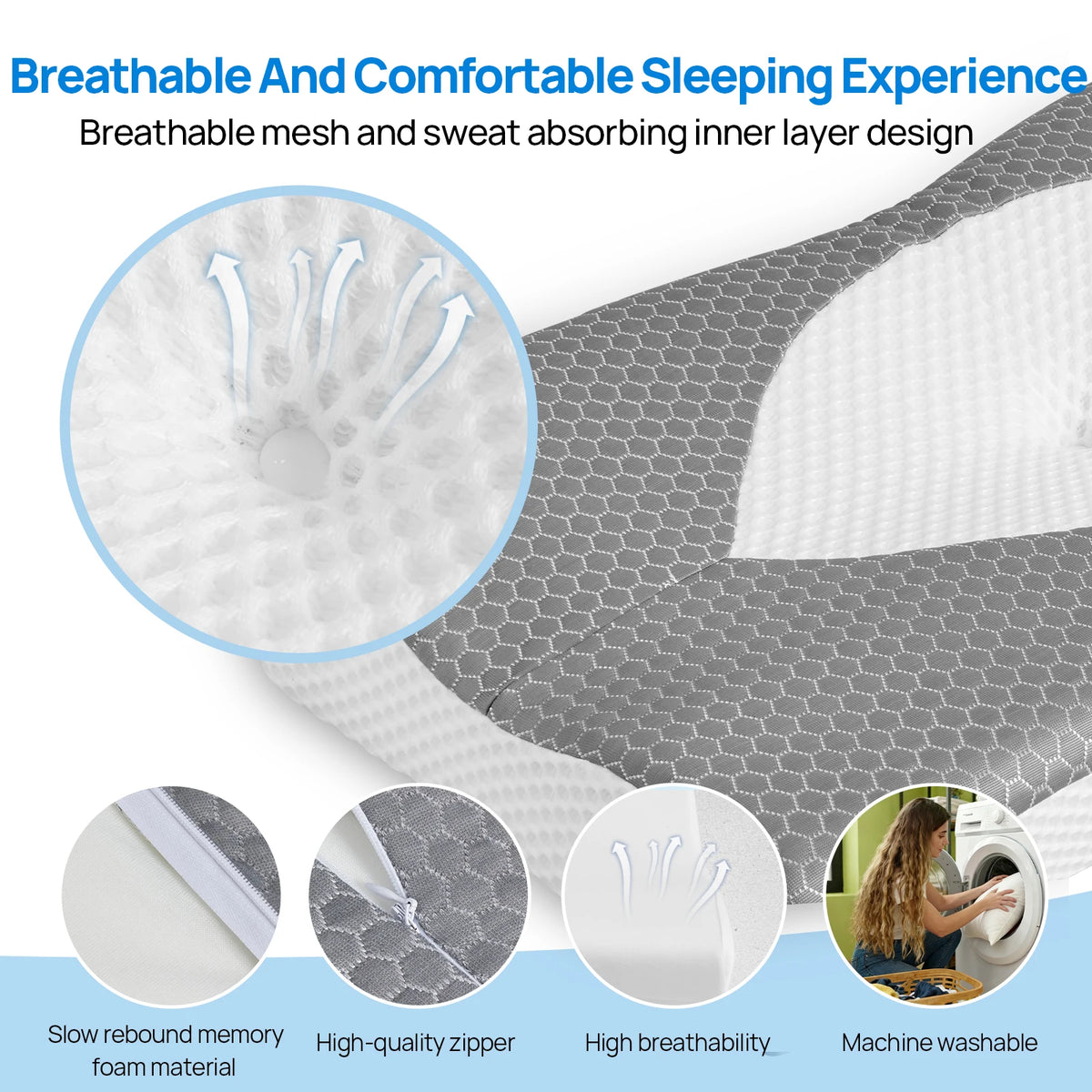 JHK Cervical Neck Double-Sided Memory Foam Pillow Cooling Ergonomic Support
