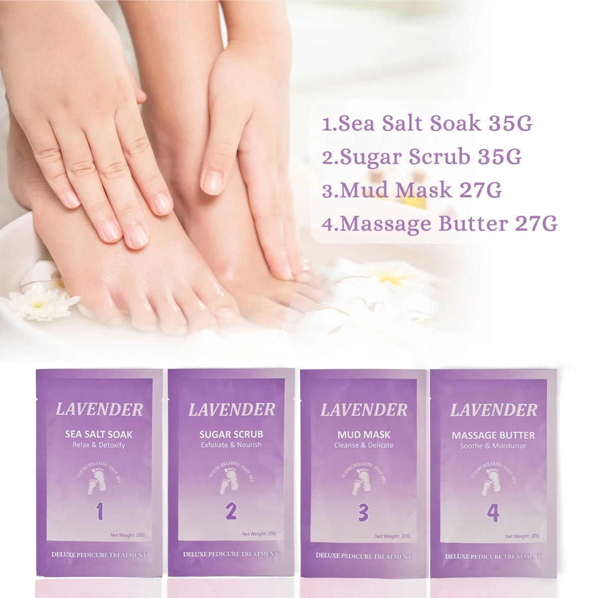 4 Step Spa Pedicure Kit Herbal Soak Scrub Mask Butter