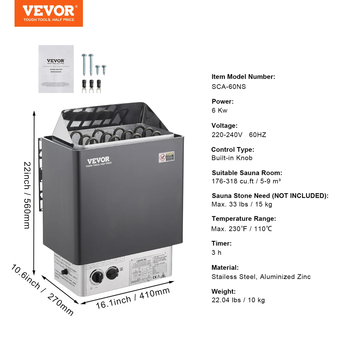 Electric Sauna Heater Stove 220V Adjustable Steam Home