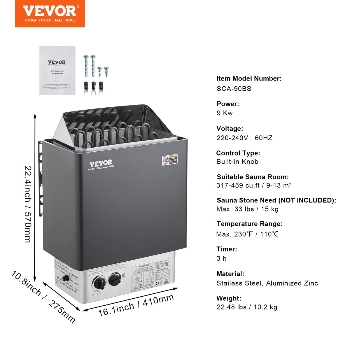 Electric Sauna Heater Stove 220V Adjustable Steam Home