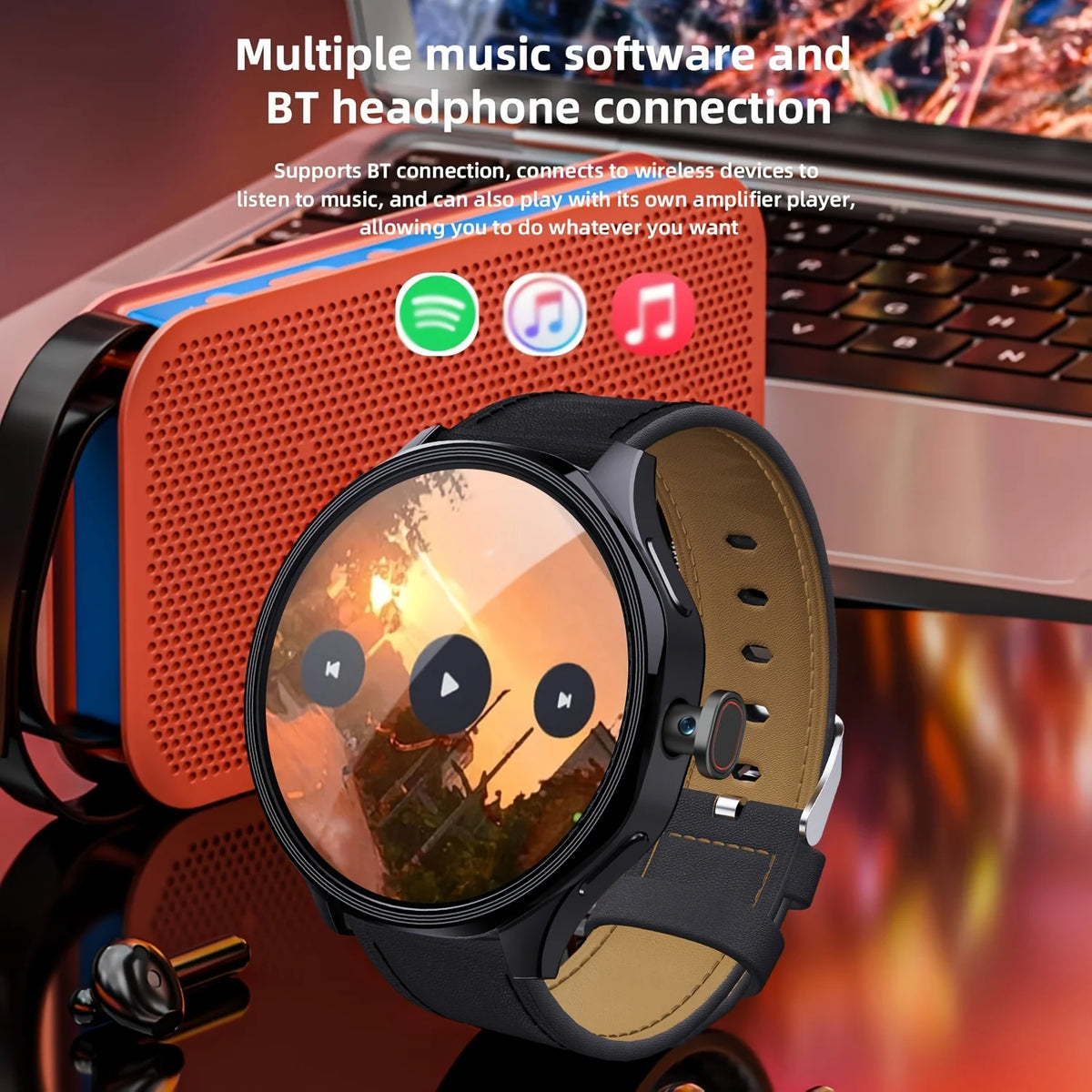 W&O 4G Smartwatch AMOLED Display GPS Camera Fitness Tracker