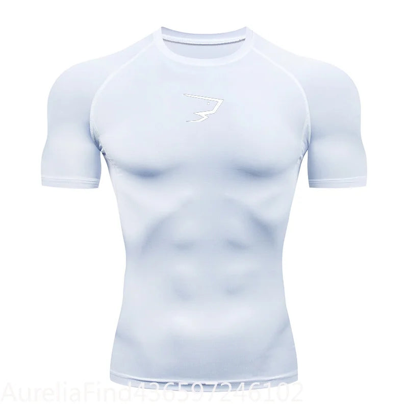 Short Sleeve Polyester Compression Shirt For Running Gym Fitness Training