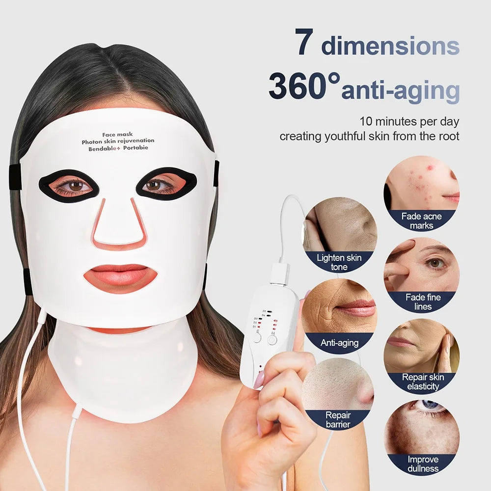 Foreverlily Led Facial Mask Neck Red Light Therapy Skin Rejuvenation