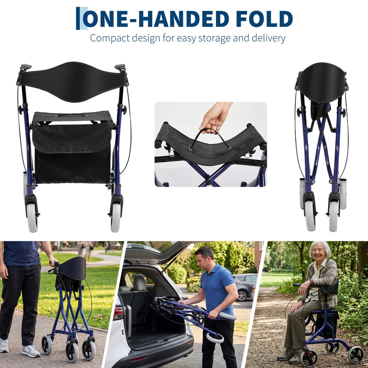 Collapsible Aluminum Rollator With Brake And Storage Pocket