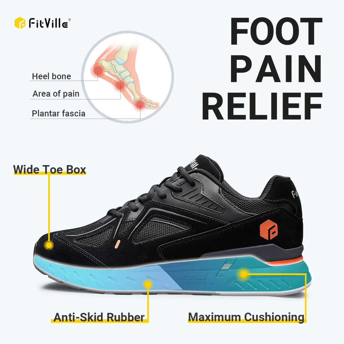 Fitville Men Extra Wide Lightweight Walking Shoes For Arch Support
