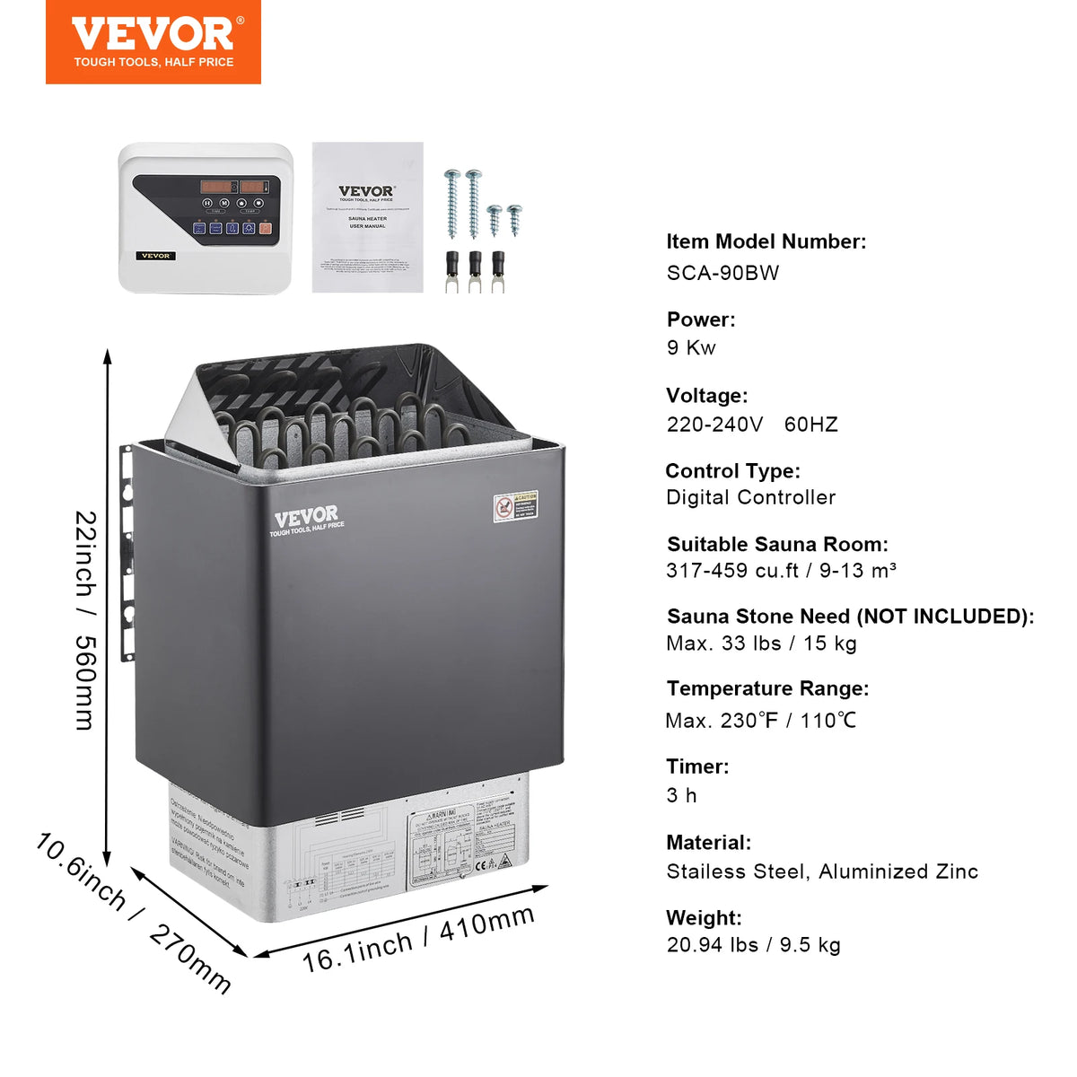 Electric Sauna Heater Stove 220V Adjustable Steam Home
