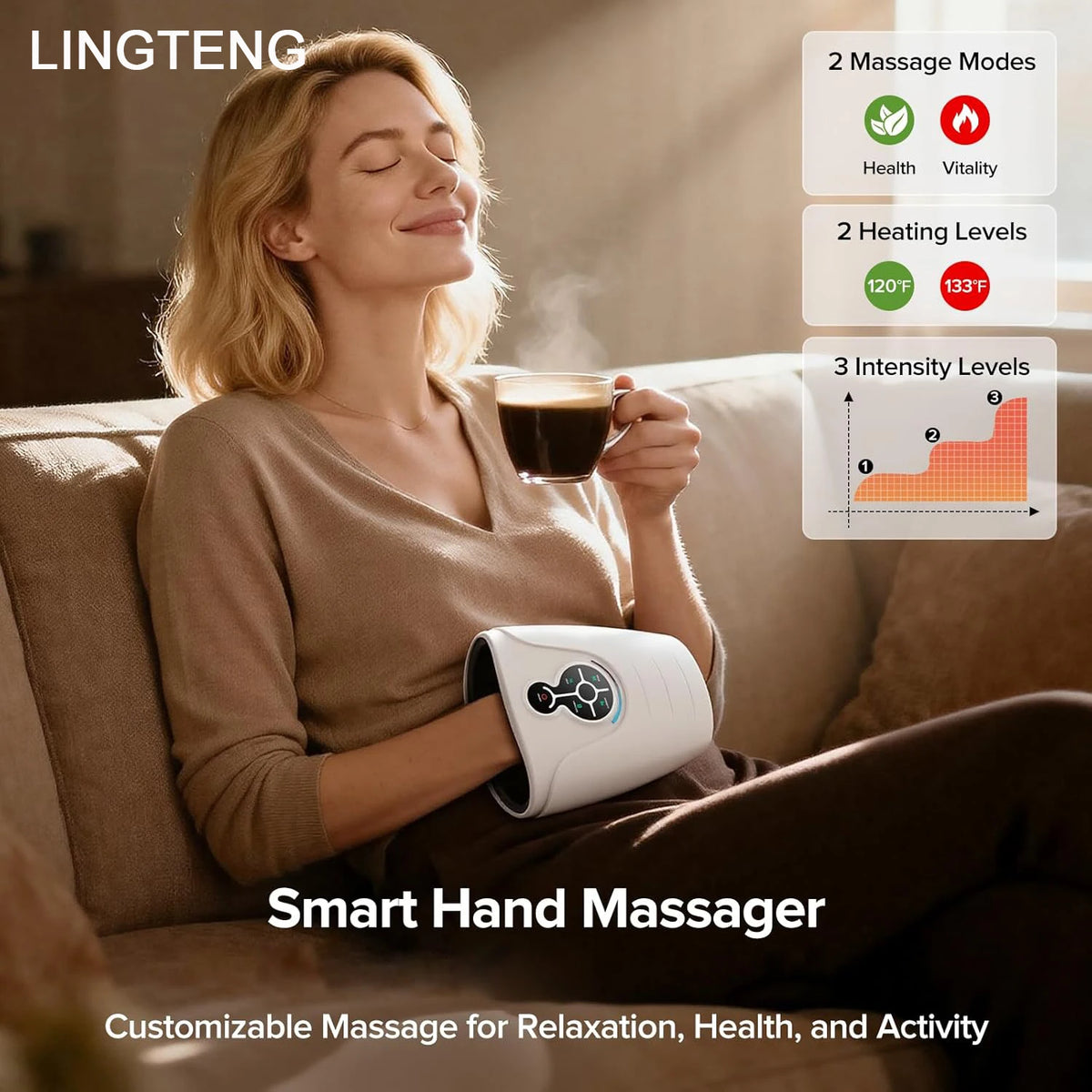 Lingteng Cordless Heated Hand Massager For Stress Relief