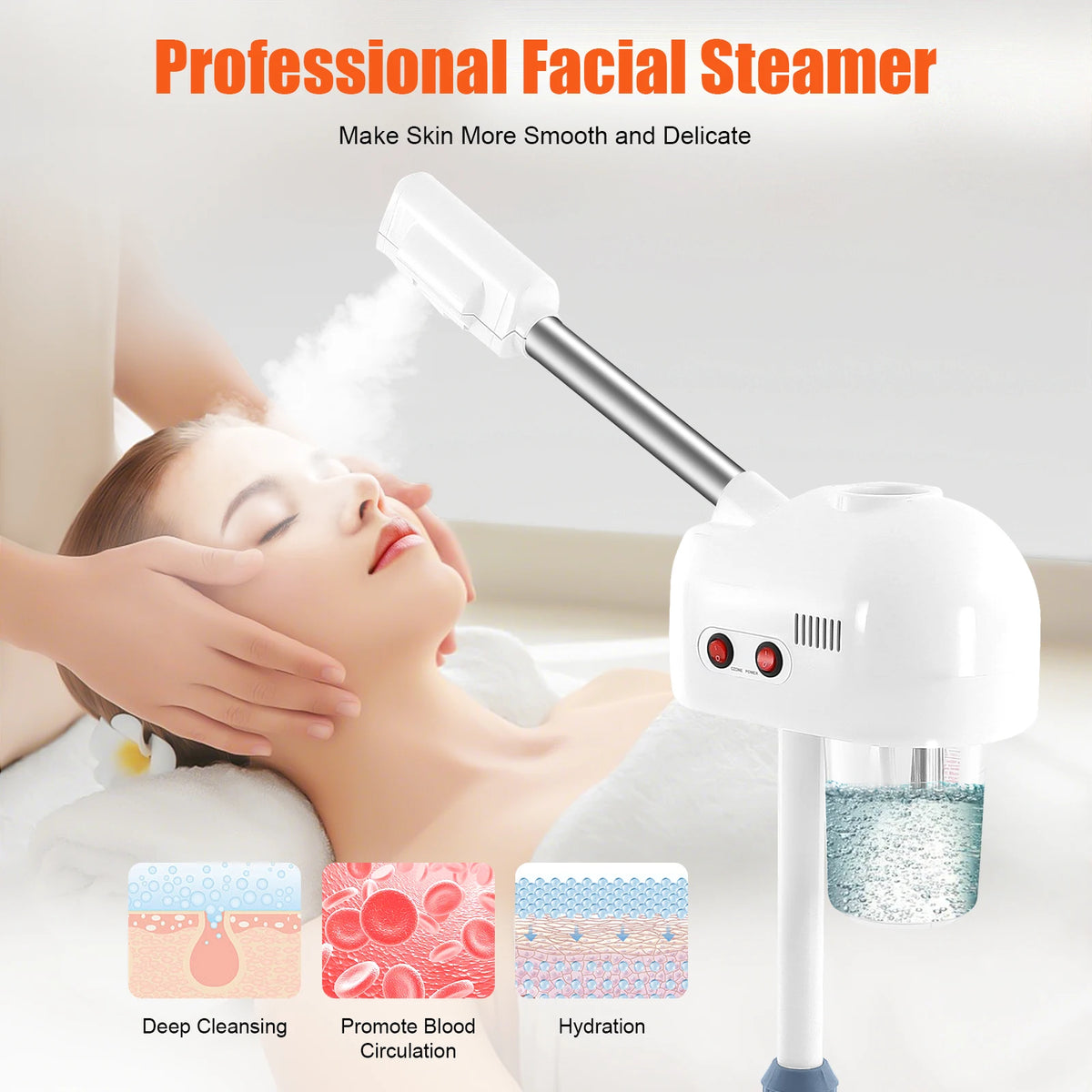 Bymaocar Height Adjustable Ozone Facial Steamer For Salon Spa