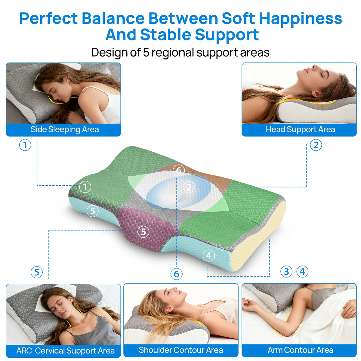 JHK Cervical Neck Double-Sided Memory Foam Pillow Cooling Ergonomic Support