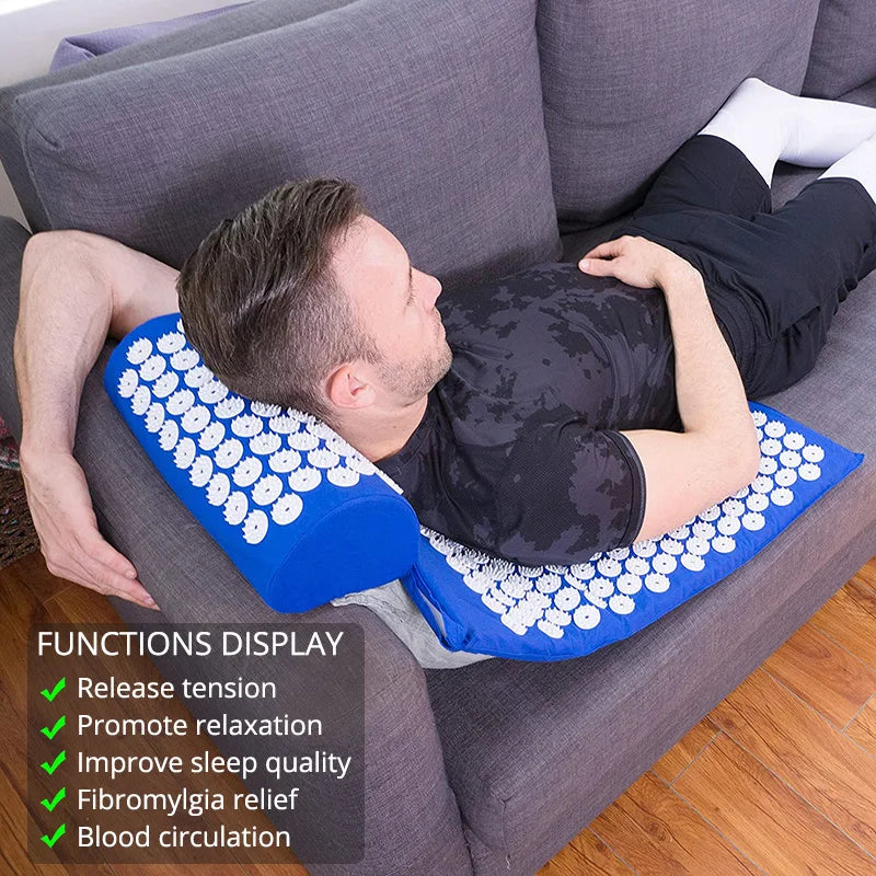 Acupressure Mat Pillow Set For Neck Back Foot Pain Relief