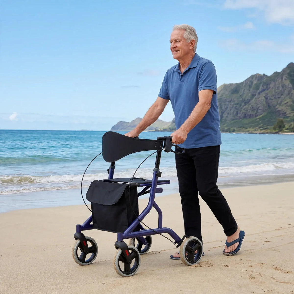 Collapsible Aluminum Rollator With Brake And Storage Pocket