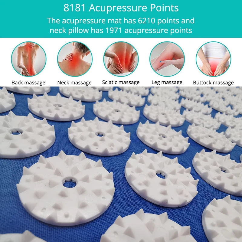 Acupressure Mat Pillow Set For Neck Back Foot Pain Relief