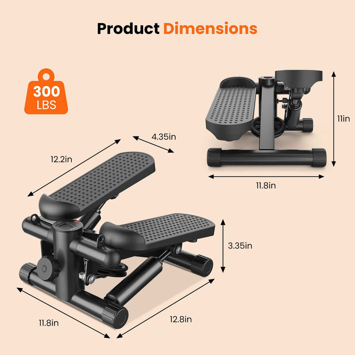 Hydraulic Stepper With Resistance Bands Monitor Home Cardio Fitness Machine