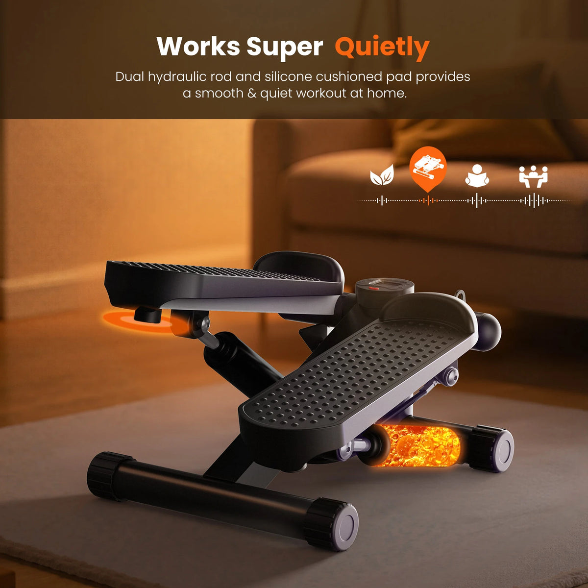 Hydraulic Stepper With Resistance Bands Monitor Home Cardio Fitness Machine