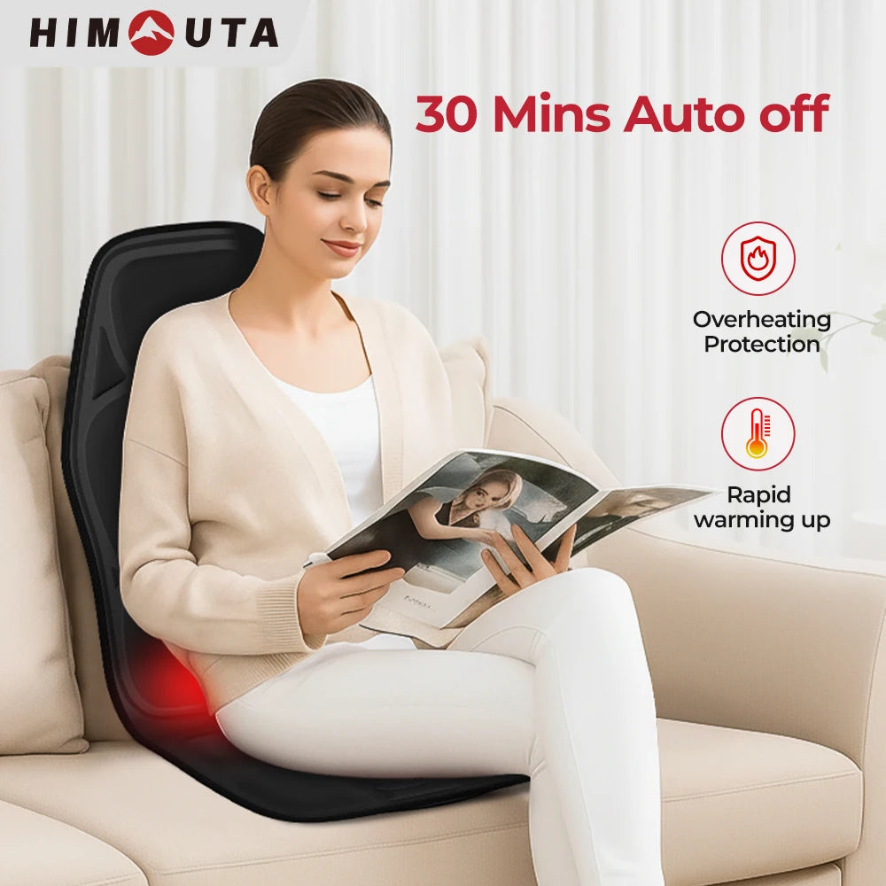 Himouta Heated Back Massager Vibrating Massage Cushion Lumbar Relaxation Device