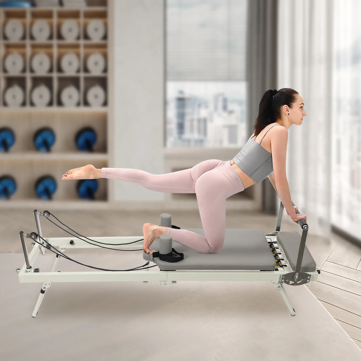 Portable Foldable Pilates Reformer Machine With Adjustable Springs
