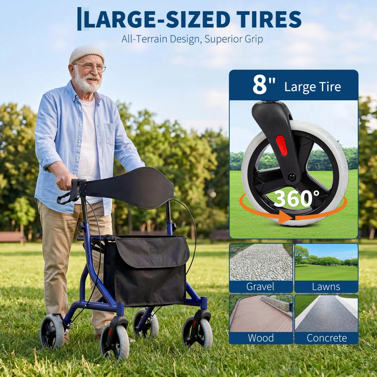 Collapsible Aluminum Rollator With Brake And Storage Pocket