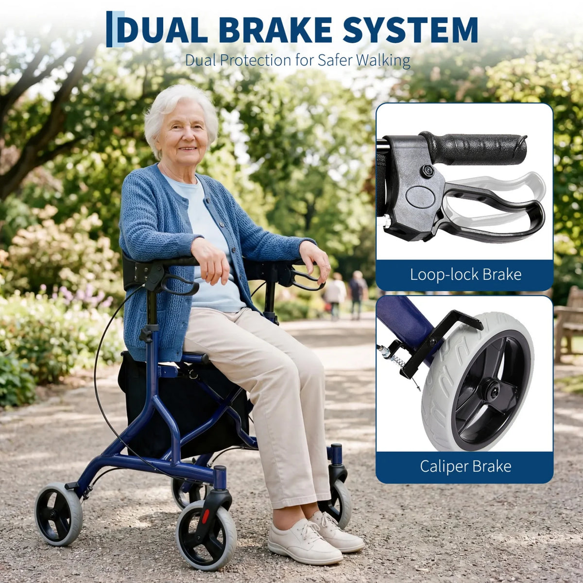 Collapsible Aluminum Rollator With Brake And Storage Pocket